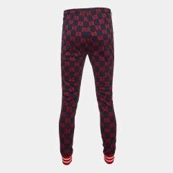 Pre Owned Gucci Navy Blue/Red GG Web Jacquard Knit Joggers S