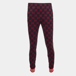 Pre Owned Gucci Navy Blue/Red GG Web Jacquard Knit Joggers S