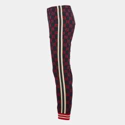 Pre Owned Gucci Navy Blue/Red GG Web Jacquard Knit Joggers S