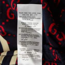 Pre Owned Gucci Navy Blue/Red GG Web Jacquard Knit Joggers S