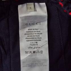 Pre Owned Gucci Navy Blue/Red GG Web Jacquard Knit Joggers S