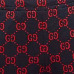 Pre Owned Gucci Navy Blue/Red GG Web Jacquard Knit Joggers S