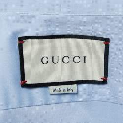Gucci Blue Embroidered Cotton Buttoned Up Shirt XXL