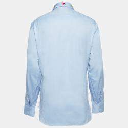 Gucci Blue Embroidered Cotton Buttoned Up Shirt XXL
