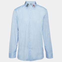 Gucci Blue Embroidered Cotton Buttoned Up Shirt XXL