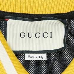 Gucci Black/Yellow Cotton Piquet Polo T-Shirt L