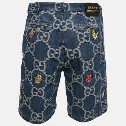 Pre Owned Gucci Blue Jumbo GG Supreme Denim Embroidered Shorts M