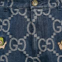 Pre Owned Gucci Blue Jumbo GG Supreme Denim Embroidered Shorts M