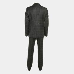 Pre Owned Gucci Grey Bee Flannel Wool Single Breasted Pants Suit L