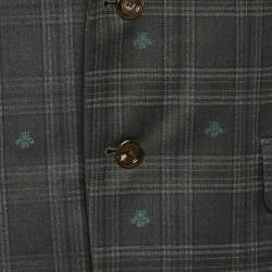 Pre Owned Gucci Grey Bee Flannel Wool Single Breasted Pants Suit L