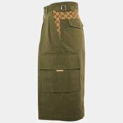 Pre Owned Gucci Green Cotton GG Canvas Panelled Cargo Shorts L