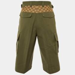 Pre Owned Gucci Green Cotton GG Canvas Panelled Cargo Shorts L