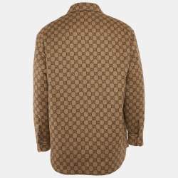 Gucci Camel Brown Brushed GG Flannel Wool Button Front Jacket S