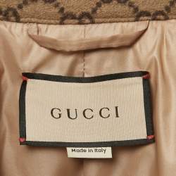 Gucci Camel Brown Brushed GG Flannel Wool Button Front Jacket S