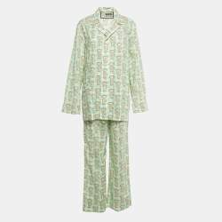 Pre Owned Gucci Ha Ha Ha Green Teddy Print Cotton  Pajama Set L