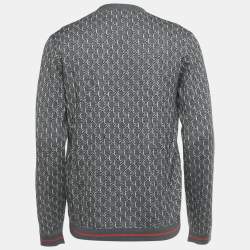 Pre Owned Gucci Grey /Black GG Intarsia Wool Blend Cardigan M