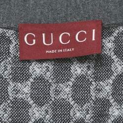 Pre Owned Gucci Grey /Black GG Intarsia Wool Blend Cardigan M