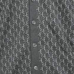 Pre Owned Gucci Grey /Black GG Intarsia Wool Blend Cardigan M