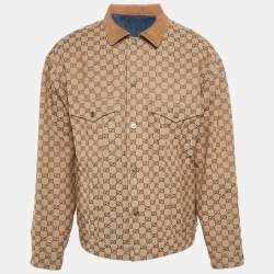 Pre Owned Gucci Blue/Brown GG Canvas and Denim Reversible Jacket XL