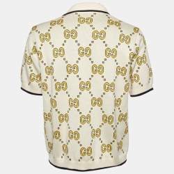 Pre Owned قميص غوتشي كريمي جي جي قطن كم قصير مقاس كبير - لارج