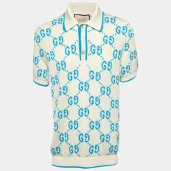 Pre Owned Gucci Off White GG Cotton Knit Polo T-Shirt M