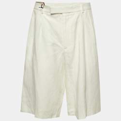 Pre Owned Gucci Ivory Linen Pleated Shorts M/Waist 33"