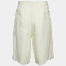 Pre Owned Gucci Ivory Linen Pleated Shorts M/Waist 33"