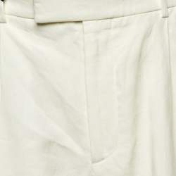 Pre Owned Gucci Ivory Linen Pleated Shorts M/Waist 33"