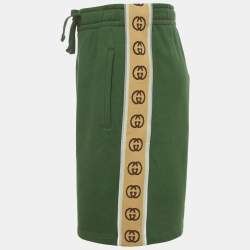 Pre Owned Gucci Green Monogram Striped Jersey Shorts S