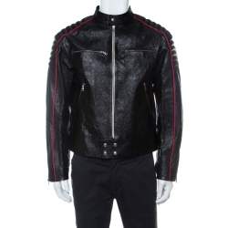 Gucci Black Calf Leather Quilt Detail Zip Front Biker Jacket M Gucci