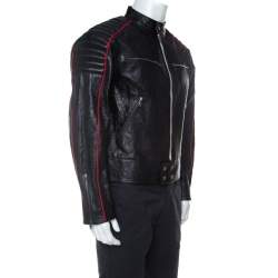 Gucci Black Calf Leather Quilt Detail Zip Front Biker Jacket M Gucci