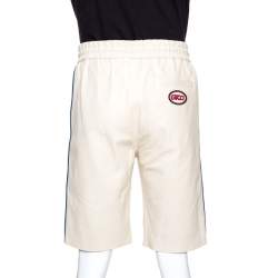Gucci Cream Leather Stripe Detail Drawstring Waist Shorts M