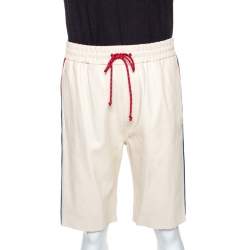 Gucci Cream Leather Stripe Detail Drawstring Waist Shorts M