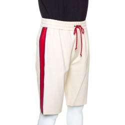 Gucci Cream Leather Stripe Detail Drawstring Waist Shorts M