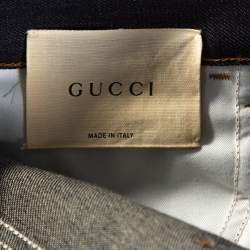 Gucci Indigo Denim Web Stripe Cuff Detail Tapered Jeans M