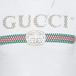 Gucci White Logo Print Cotton Mesh Raglan Sleeve T-Shirt XL
