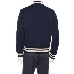 مملوكة مسبقًا جاكيت غوتشي "بومبر" مزين رقعة شعار الماركة صوف أزرق كحلي مقاس كبير جداً (اكس لارج)