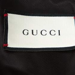 مملوكة مسبقًا جاكيت غوتشي "بومبر" مزين رقعة شعار الماركة صوف أزرق كحلي مقاس كبير جداً (اكس لارج)