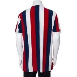 Gucci Tri Color Cotton Stripe Logo Baiadera Polo T-Shirt XL