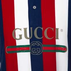 Gucci Tri Color Cotton Stripe Logo Baiadera Polo T-Shirt XL