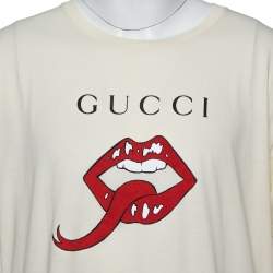 Gucci Cream Mouth Print Cotton Crew Neck T-Shirt XL
