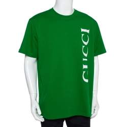 Gucci Green Logo Printed Cotton Crewneck T-Shirt L