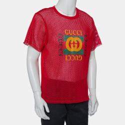 Gucci Red Mesh Logo Printed Crewneck T-Shirt XS