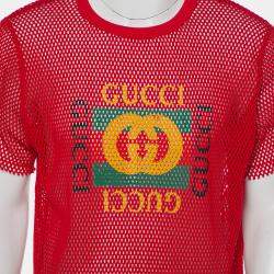 Gucci Red Mesh Logo Printed Crewneck T-Shirt XS