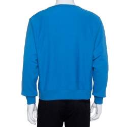 Pre Owned سويت شيرت غوتشي قطن أزرق مطبوع رقبة مستديرة مقاس كبير جدًا - إكس لارج