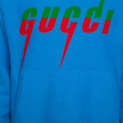 Gucci Blue Blade Logo Printed Cotton Crew Neck Sweatshirt XS