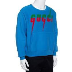 Gucci Blue Blade Logo Printed Cotton Crew Neck Sweatshirt XS