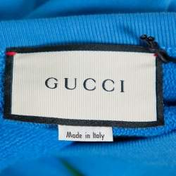 Gucci Blue Blade Logo Printed Cotton Crew Neck Sweatshirt XS