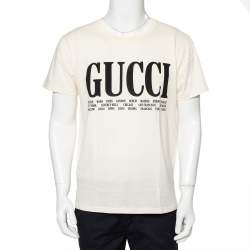 Gucci Cream Logo Cities Printed Cotton Crewneck T-Shirt S