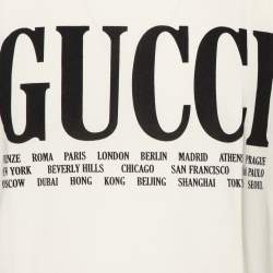 Gucci Cream Logo Cities Printed Cotton Crewneck T-Shirt S